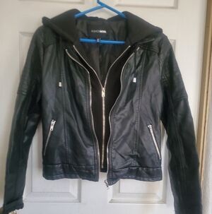 Fashion Nova Black Moto Jacket with Silver Zippers, Size Medium